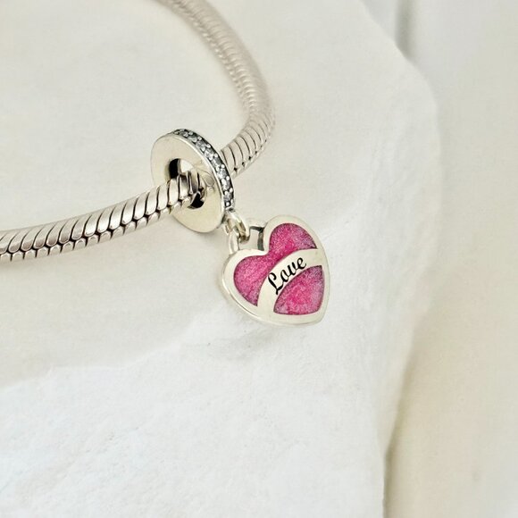 Pandora Aruba Love Pink Heart Dangle S925 Silver Charm - Picture 3 of 4